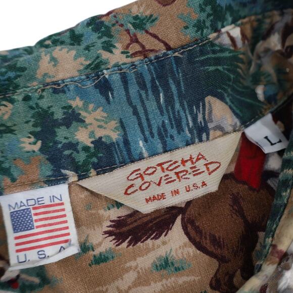 Vintage Gotcha Covered Classic Fox Hunting Pattern Button Up Shirt - Picture 6 of 8